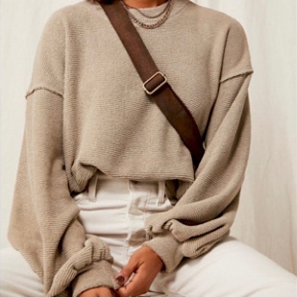Free People Beach Happy Pullover Sweater‎ Sage Beige Medium